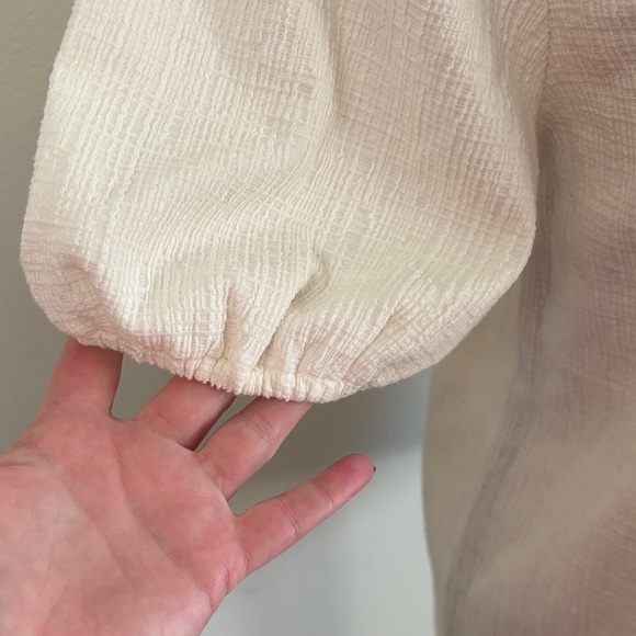 LOFT White Textured Blouse with Button Accents - Picture 3 of 7